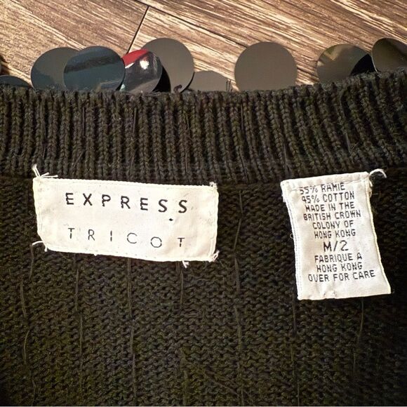 Express Tricot Vintage Large Sequin Disc Cardigan Jacket - Picture 5 of 12